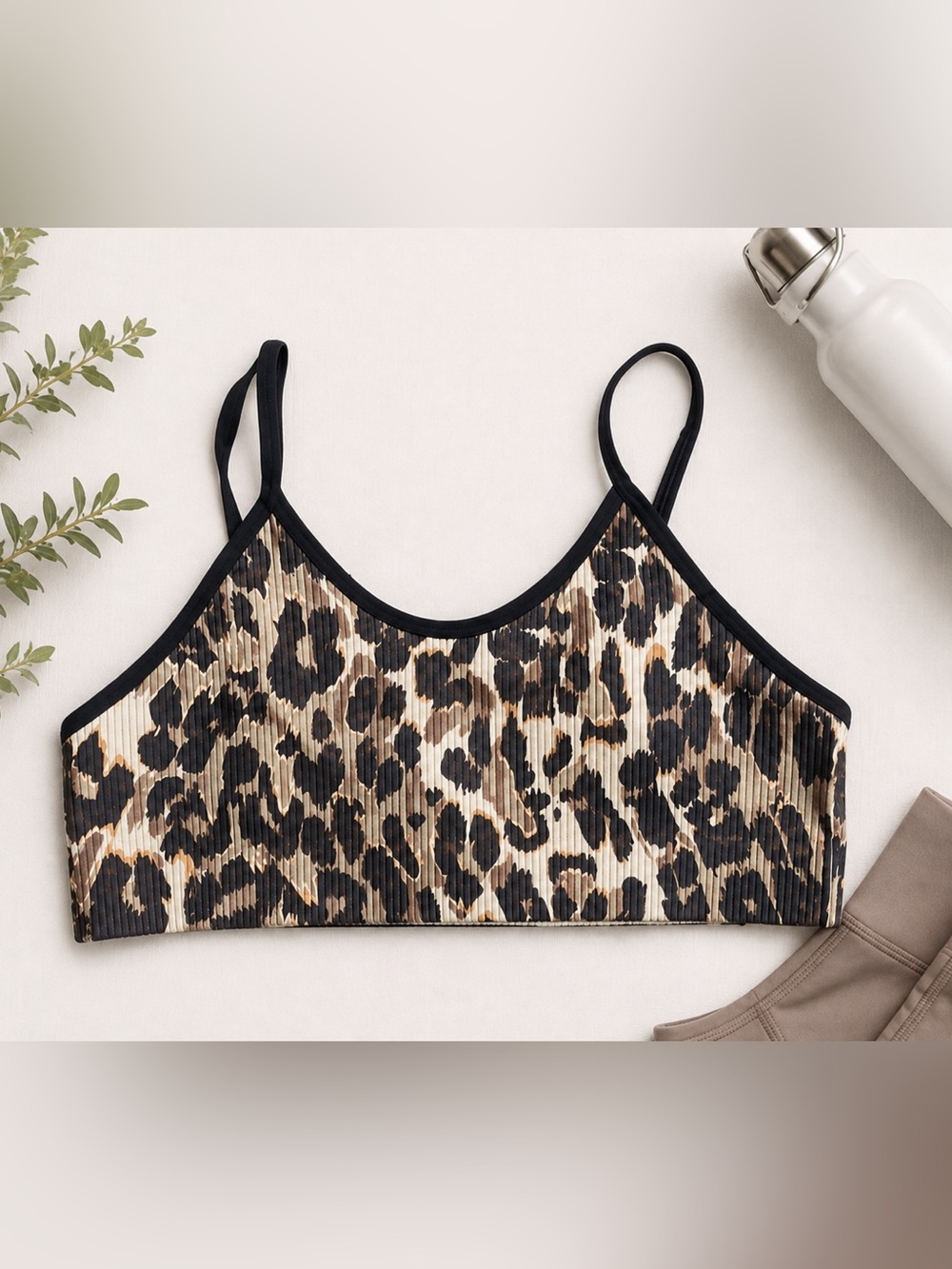 Leopard Print Ribbed Cami Top - Picture 2 of 3